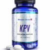 Blue bottle of Magna GenetX KPV Isolated Peptide with white tablets on a white background