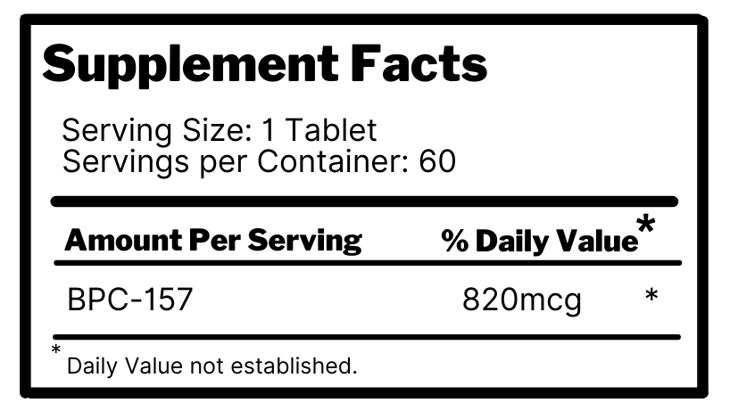 Supplement Facts Panel for oral BPC-157