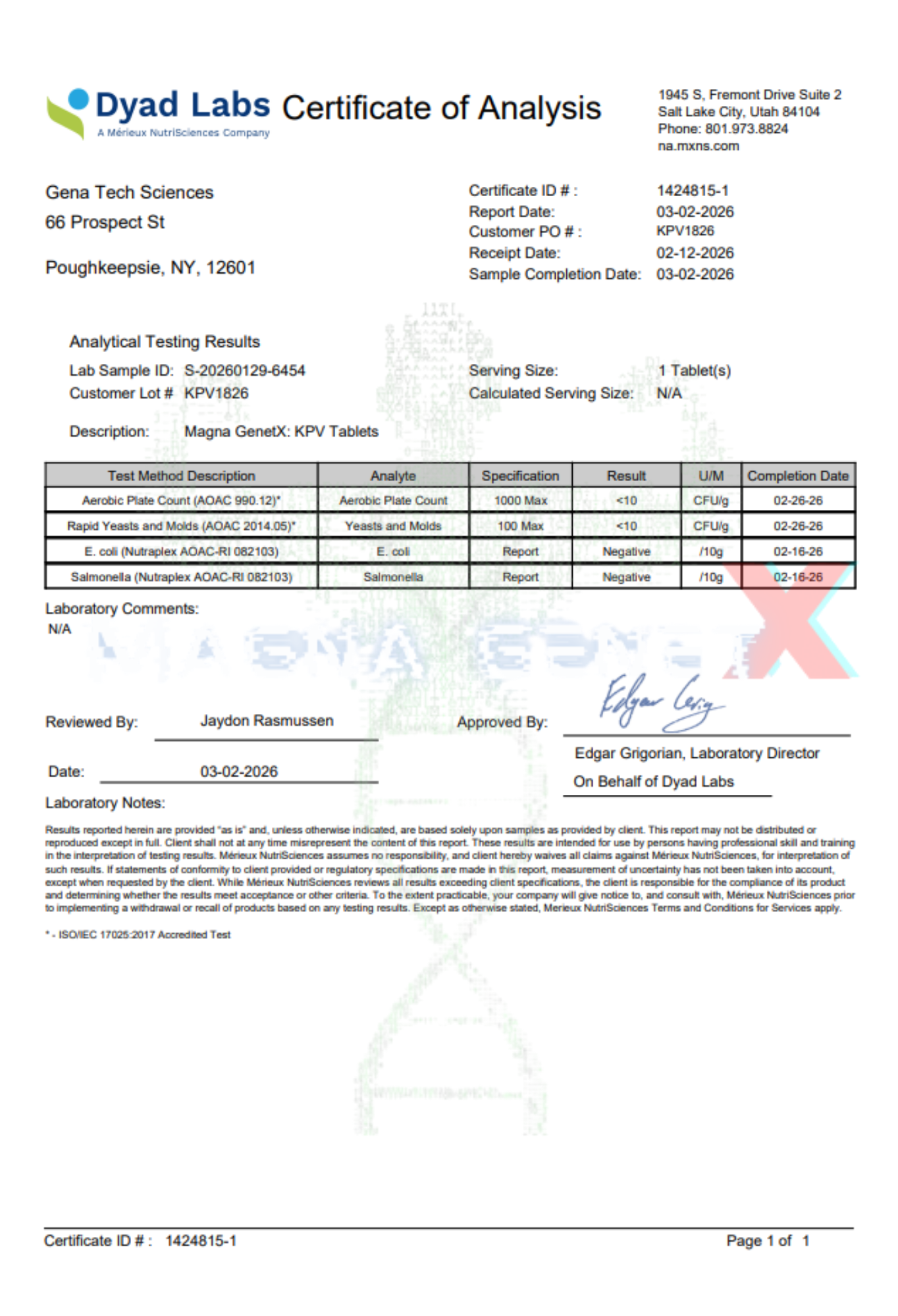 KPV Peptide Tablets - 584.26 mcg - Certified